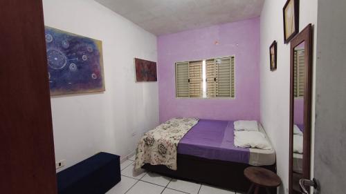 a bedroom with purple walls and a bed at Nomah Hostel in Sao Jose do Rio Preto