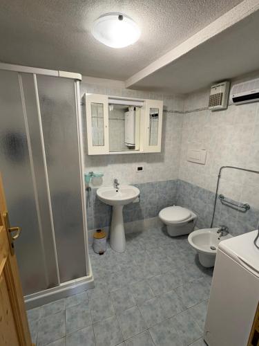 a bathroom with a sink and a toilet and a shower at Ceda Fiore in Costalta