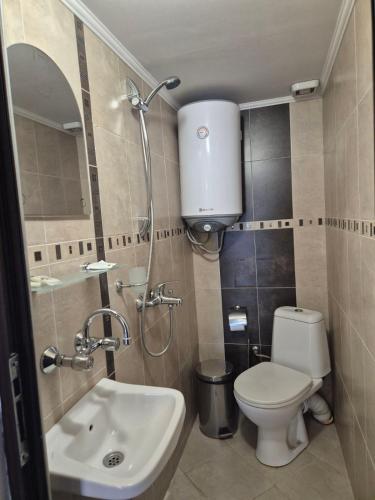 a small bathroom with a toilet and a sink at Къща Цачеви in Tryavna