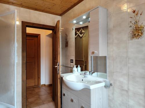 a bathroom with a sink and a mirror at Appartamento Comelico Dolomiti in Candide