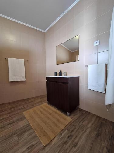 a bathroom with a sink and a mirror at Estrela do Frade in Maia
