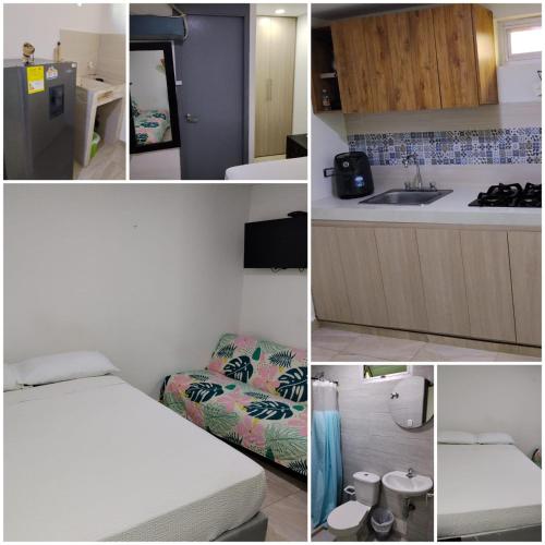 a collage of photos of a kitchen and a room at Hotel La Terrazza in Ríohacha