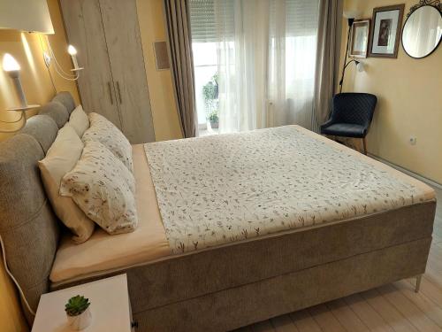 a large bed in a room with a couch at Amber Apartman in Banja Koviljača