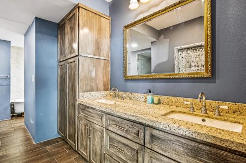 a bathroom with a sink and a mirror at Tropical Retreat with Ocean Views - Steps from the sand with alfresco dining in Rosarito
