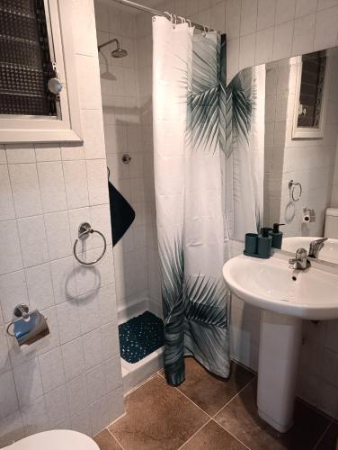 a bathroom with a shower with a sink and a toilet at Aroca in Elda