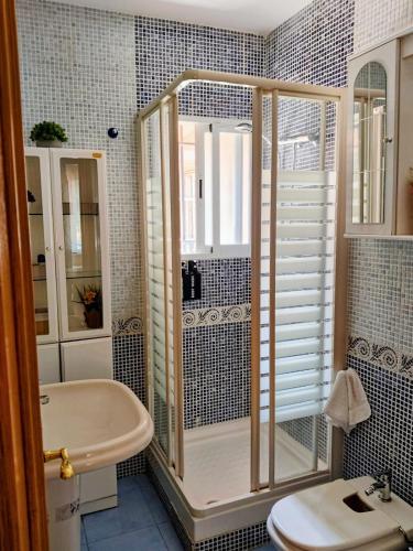 a bathroom with a shower and a sink at montepino 2 in Maello