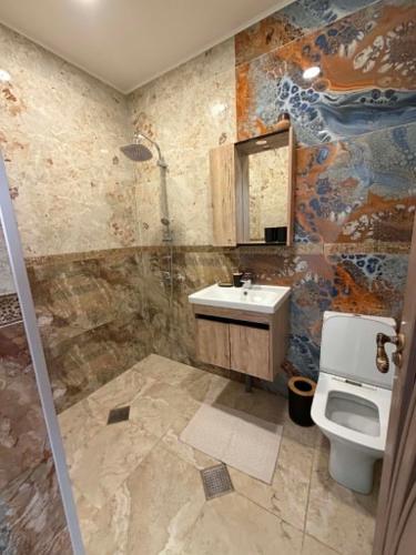 a bathroom with a sink and a toilet at Kaya Telavi in Telavi