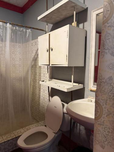 a bathroom with a toilet and a sink at Hostal Harvest House in León