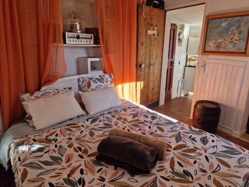 a bedroom with a large bed with a pillow on it at Maison Diana in Vence