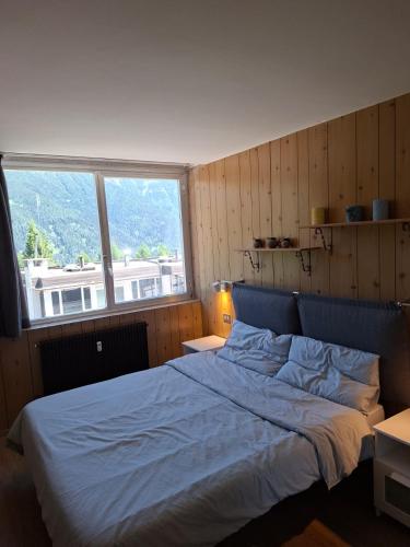 a bedroom with a large bed and a large window at Nido Silmano in Marilleva