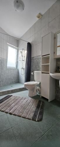 a bathroom with a toilet and a sink at By Karin in Kranevo