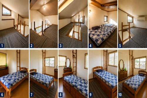 a series of four pictures of a tiny house at MtFuji Homestay Leoya in Fuji