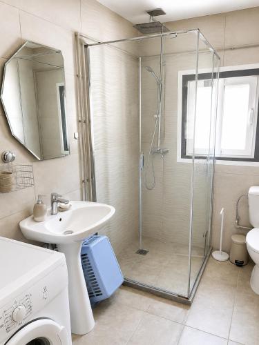 a bathroom with a shower and a sink and a toilet at Heaven Retreat in Vusanje