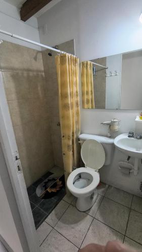 a bathroom with a toilet and a sink at TRINIDAD in San Juan