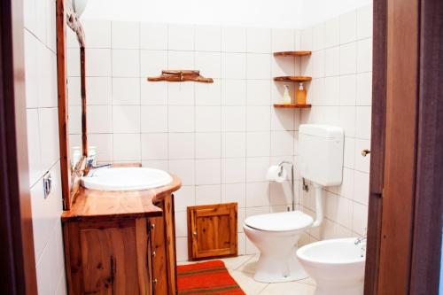 y baño con aseo y lavamanos. en Appartamento Di Basilia, en Bari Sardo