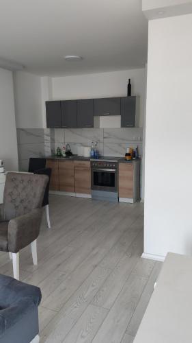 a kitchen with a couch and a table in a room at Olgica lux in Pojate