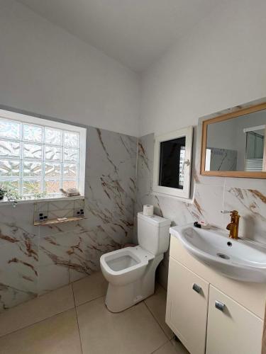 a bathroom with a toilet and a sink at Popi's Apartment in Goníai
