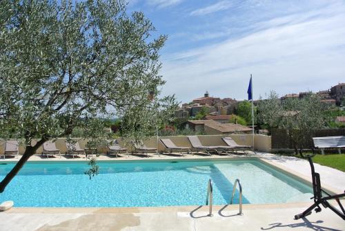 a large swimming pool with chairs and a tree at La Vieille Bastide in Flayosc