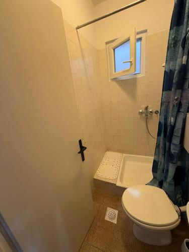 a bathroom with a toilet and a sink and a window at Studio Apartman ISRA 1 in Palit
