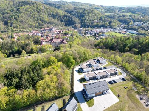 an aerial view of a house in the forest at Hotel Bardo in Bardo