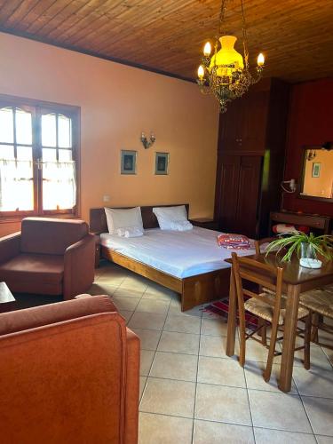 a bedroom with a bed and a couch and a table at Epavlis Elena in Konitsa