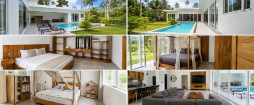 a collage of pictures of a bedroom and a villa at villa Samuel in Koh Samui