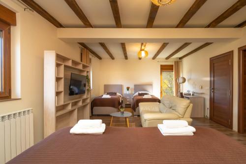 a room with a couch and a living room at Zvjezdana dolina Garni hotel in Andrijevica