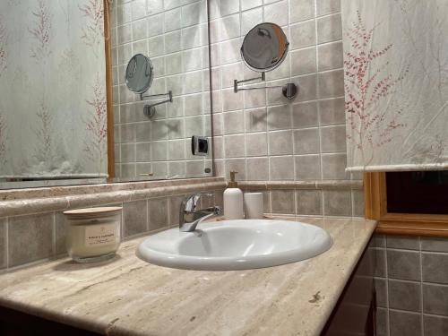 a bathroom counter with a sink and a mirror at Casita Arnoia in Allariz