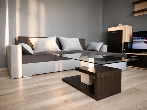 a living room with a couch and a glass table at BAIO Apart Sapphire in Libiąż