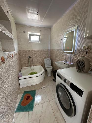 a bathroom with a washing machine and a sink at Gunter Guest house in Adishi