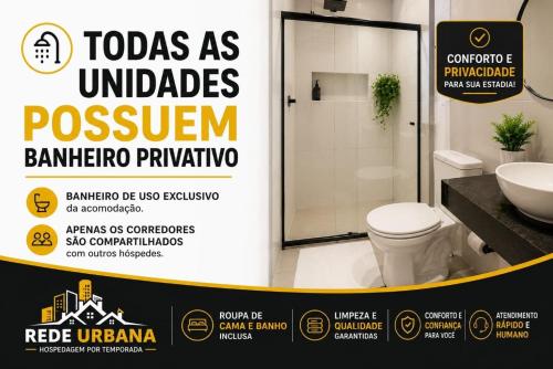 a sign in a bathroom with a toilet and a sink at loft 2 em Salto Acomoda até 4 pessoas rede urbana in Salto
