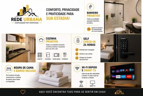 a collage of photos of a flyer for a house at loft 2 em Salto Acomoda até 4 pessoas rede urbana in Salto