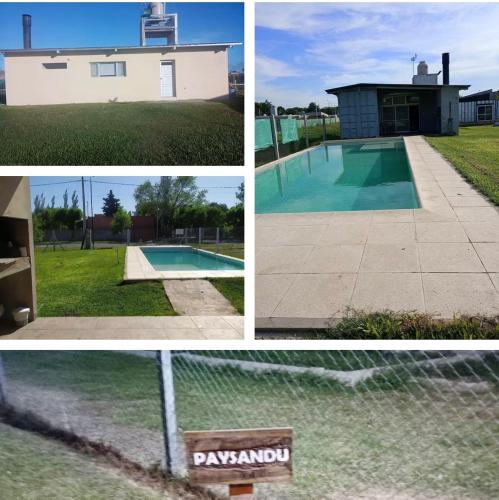 a collage of pictures of a house and a swimming pool at Quincho Paysandu in Arroyo Seco