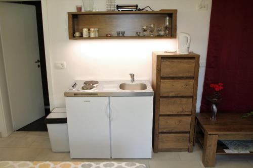 a small kitchen with a sink and a counter at 238 Spodnje Gorje in Spodnje Gorje