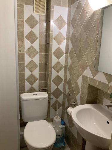 a bathroom with a white toilet and a sink at Український Театр 2-х кімнатні Апартаменти in Odesa