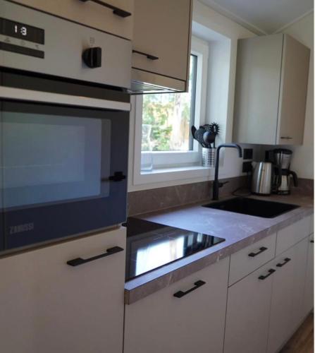 a kitchen with a sink and a stove top oven at Velthorst 6 in Warmond