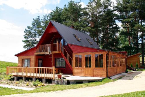 a red cabin with a black roof at Selena 2003 in Kaunata