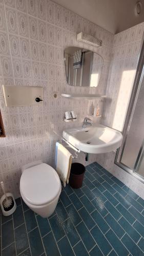 a bathroom with a toilet and a sink at Haus Alpenfriede in Weissensee