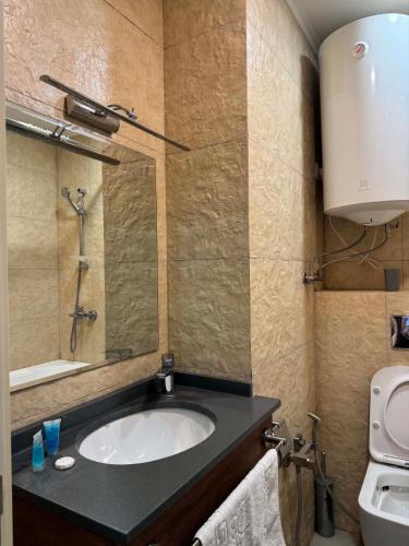 a bathroom with a sink and a toilet at The Fresh Wave hotel in Batumi