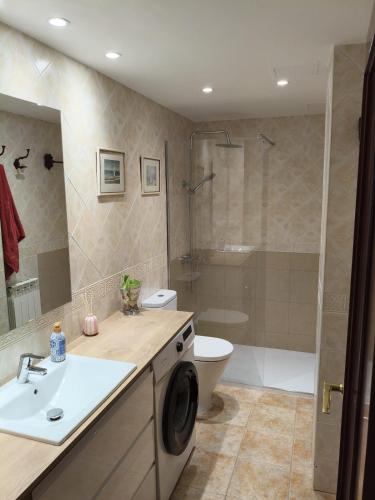 a bathroom with a sink and a toilet and a shower at Mirador de Cerler in Cerler