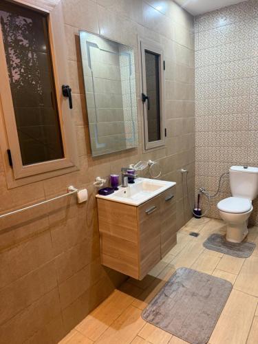 a bathroom with a toilet and a sink and a mirror at Villa Nono & Zac Marrakech in Ourika