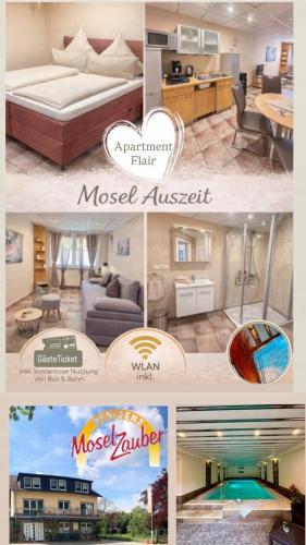 a collage of pictures of a house at Residenz Moselzauber - Ferienwohnungen mit Pool Landschaft in Ernst