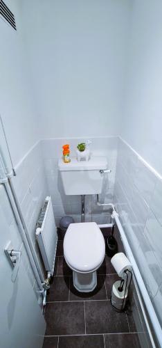 a small bathroom with a toilet and a sink at Onyx Place Spacious 3BR Home l Fast London Commute l Parking in North Ockendon