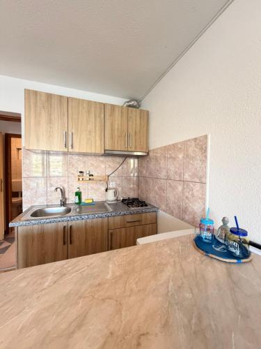 a kitchen with a sink and a counter top at Apartments TORO Pag in Pag