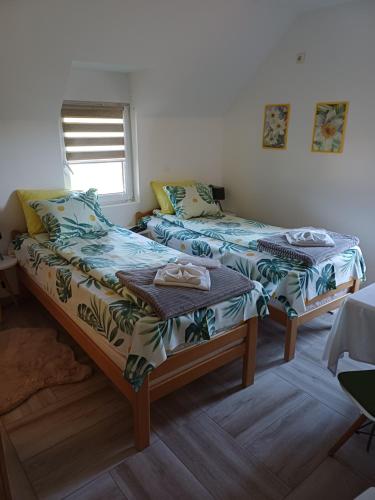 a room with two beds and a window at Vila Danida in Žabljak
