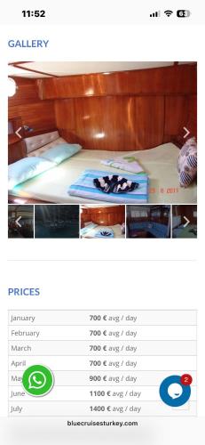 a page of a website with a picture of a bed at Tuncay Captain yacht 1 in Demre