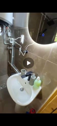 a bathroom with a white sink and a mirror at Camp Birch Forest in Pljevlja
