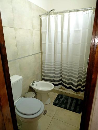 a bathroom with a toilet and a sink and a shower at Complejo Carrodilla4 in Ciudad Lujan de Cuyo
