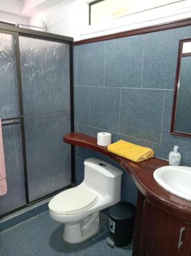 a bathroom with a toilet and a sink at PuertoViejo in Puerto Viejo