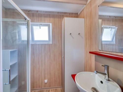 a bathroom with a sink and a shower at Cottage, animaux acceptés - 6 pers. - API-1-52-2931 in Lamonzie-Montastruc